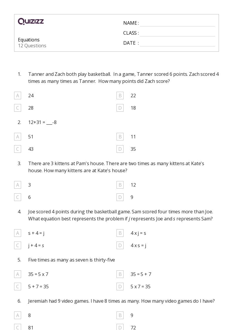 50+ Linear Equations worksheets on Quizizz Free & Printable
