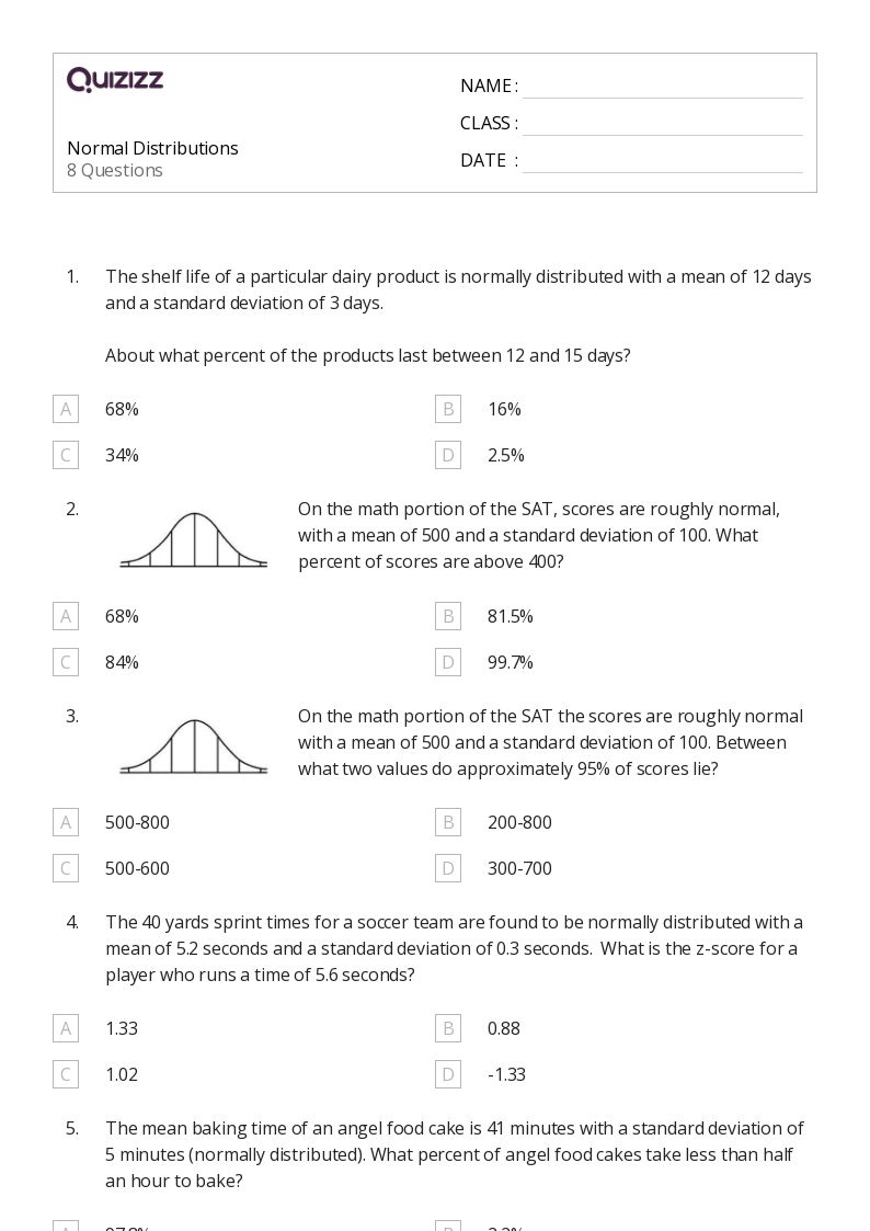 50+ normal distribution worksheets for 12th Class on Quizizz Free & Printable