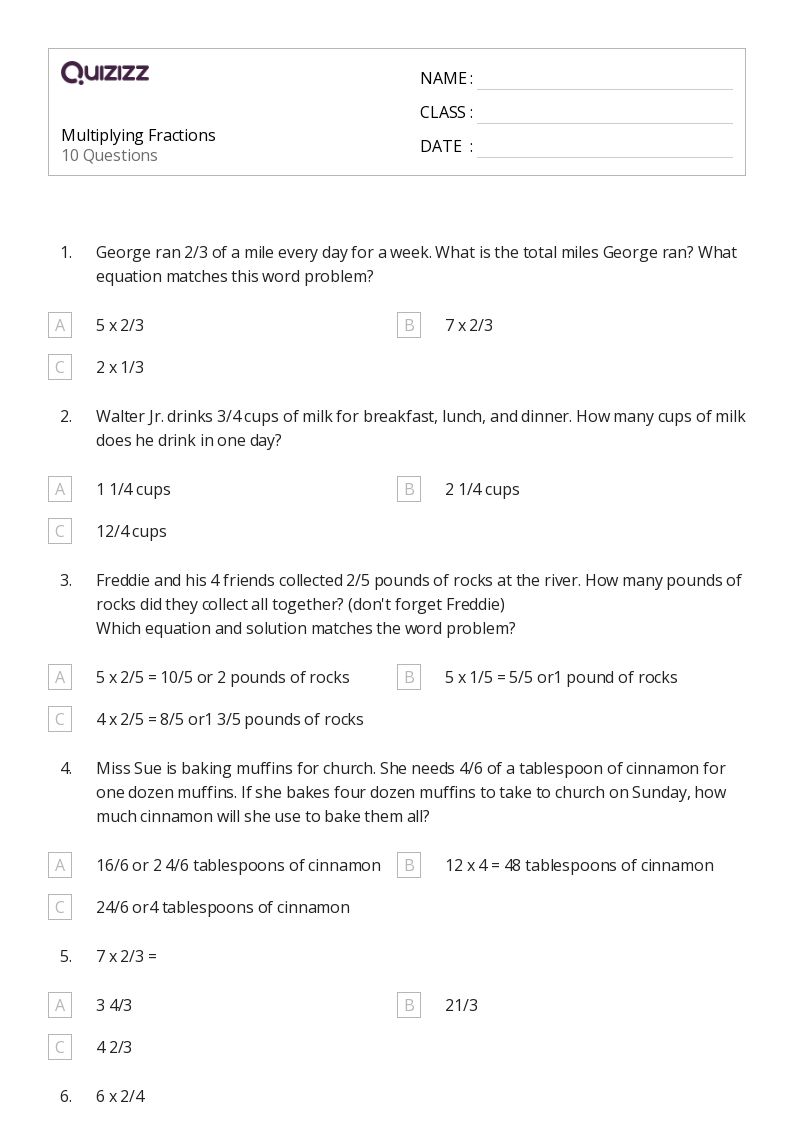 50+ Multiplying Fractions worksheets for 4th Grade on Quizizz Free & Printable