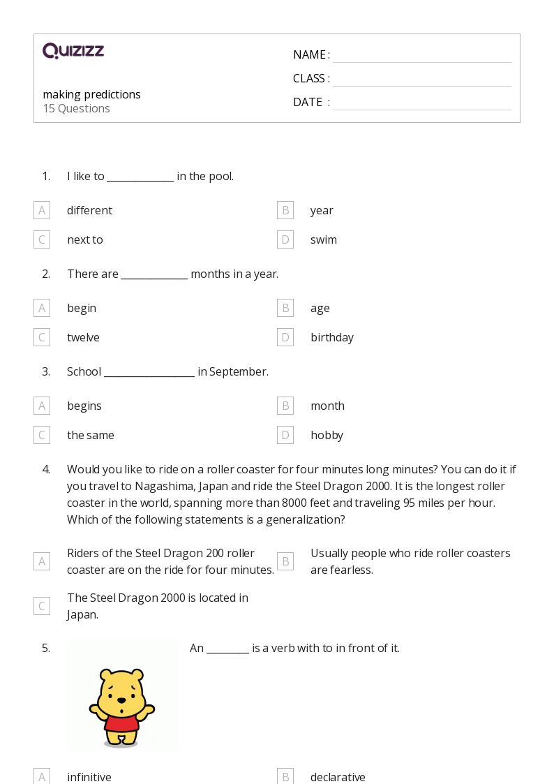 50+ Making Predictions worksheets for 4th Grade on Quizizz Free & Printable