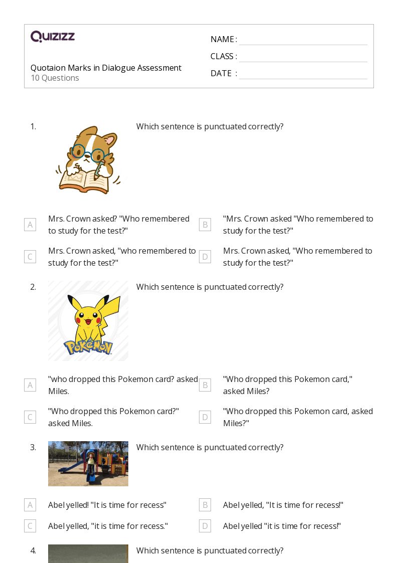 50+ Quotations worksheets for 4th Grade on Quizizz Free & Printable