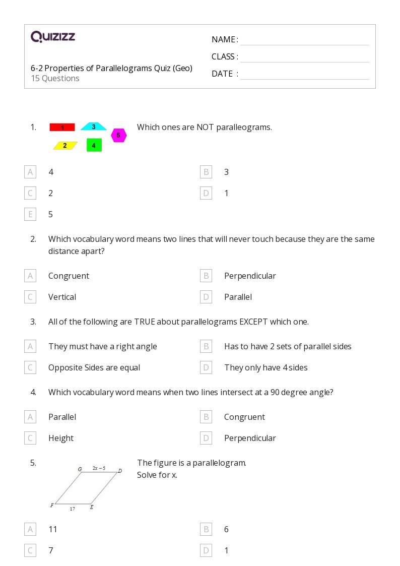 50+ properties of parallelograms worksheets on Quizizz | Free & Printable