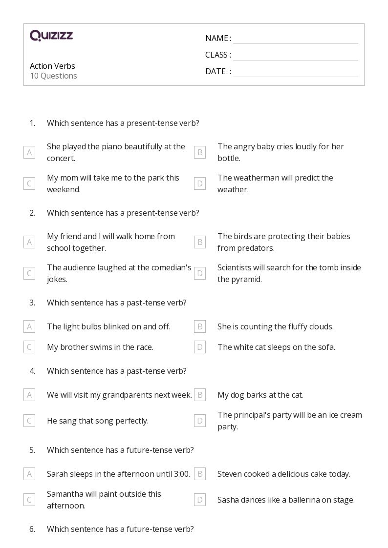 50+ Action Verbs worksheets for 4th Grade on Quizizz Free & Printable