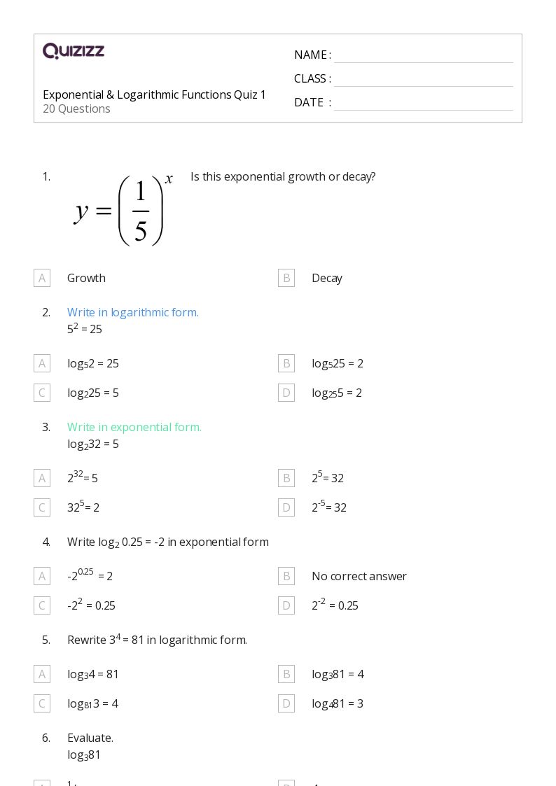 50+ derivatives of logarithmic functions worksheets on Quizizz Free