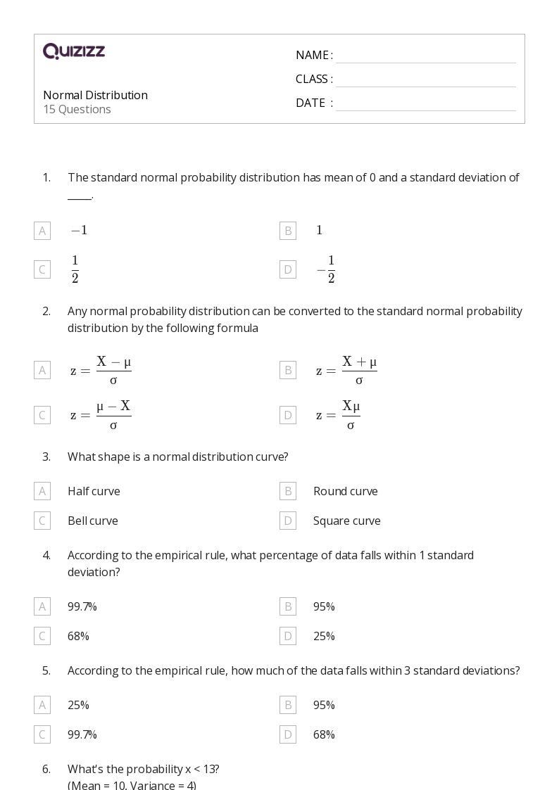 50+ normal distribution worksheets for 9th Year on Quizizz Free & Printable