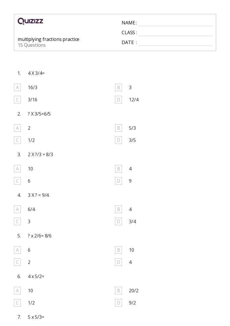 50+ Multiplying Fractions worksheets for 4th Grade on Quizizz Free & Printable