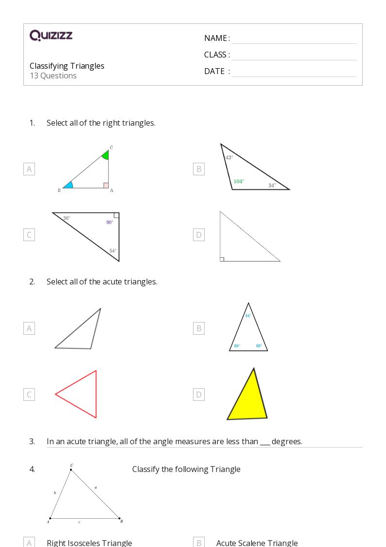 50+ Classifying Triangles worksheets for 6th Class on Quizizz Free