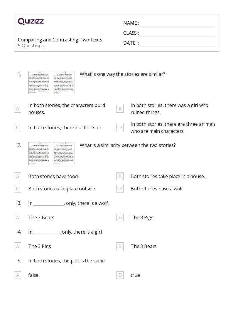 50+ Comparing and Contrasting worksheets on Quizizz | Free & Printable