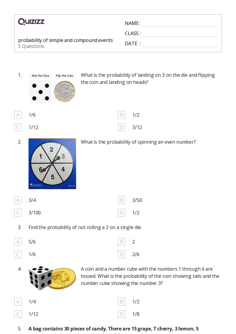 50+ Probability of Compound Events worksheets for 6th Class on Quizizz Free & Printable