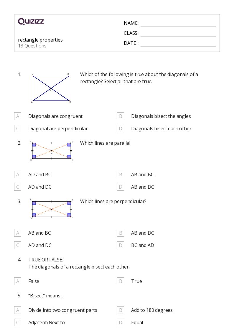 50+ properties of squares and rectangles worksheets for Grade 12 on