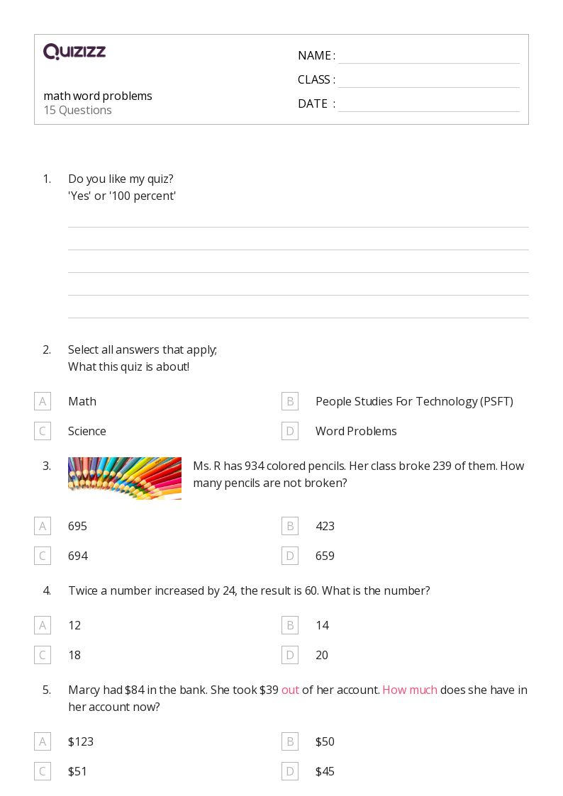 50+ Math Word Problems worksheets for 8th Grade on Quizizz | Free