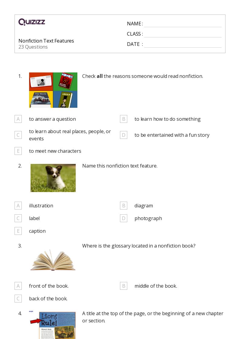 50+ Nonfiction Text Features worksheets for 2nd Grade on Quizizz | Free