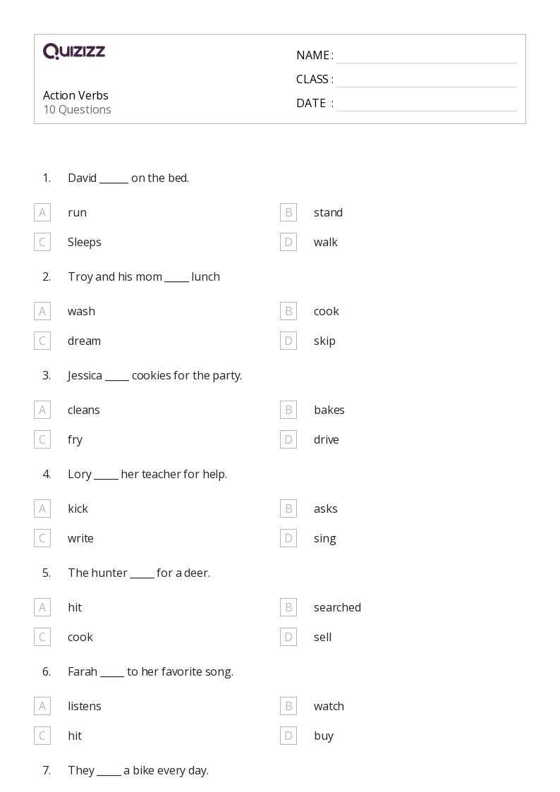 50+ Action Verbs worksheets for 1st Grade on Quizizz Free & Printable