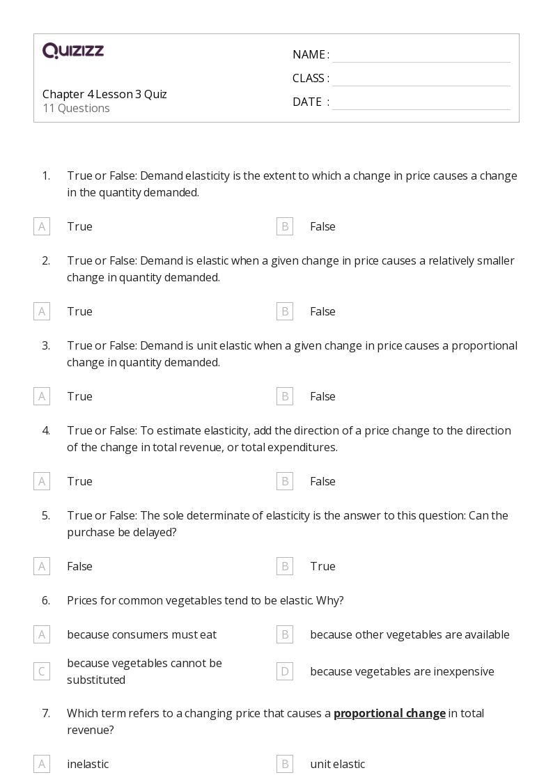50+ demand and price elasticity worksheets for 10th Grade on Quizizz Free & Printable