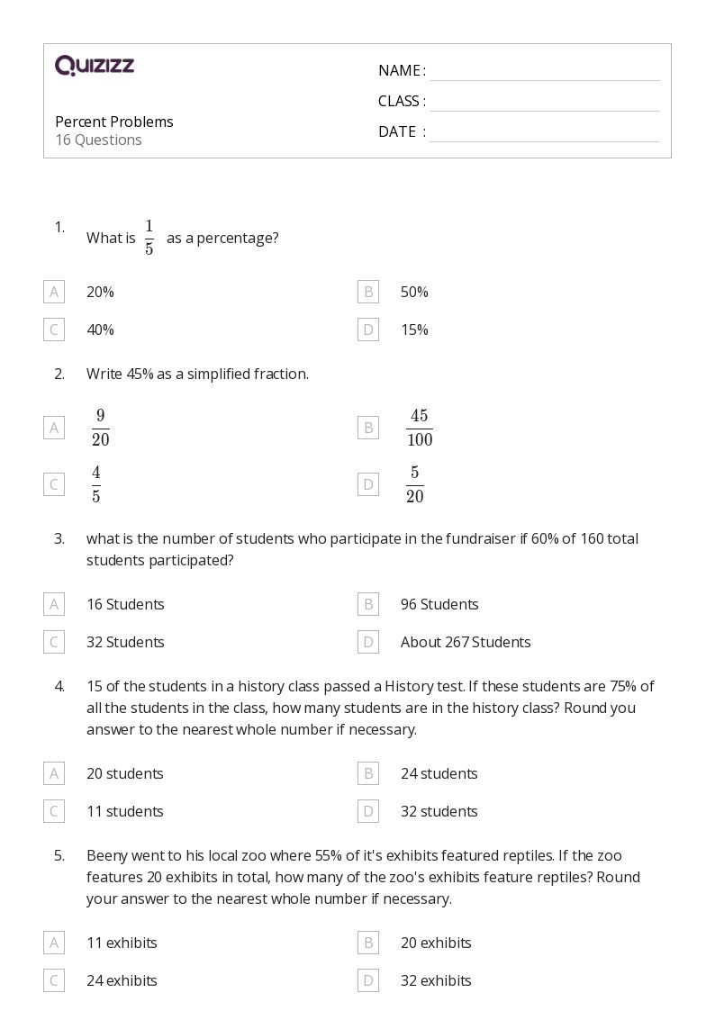 50+ Percent Problems worksheets for 8th Grade on Quizizz Free & Printable