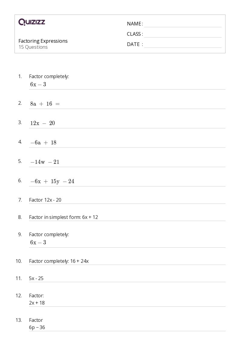 50+ Factoring Expressions worksheets for 7th Year on Quizizz Free & Printable