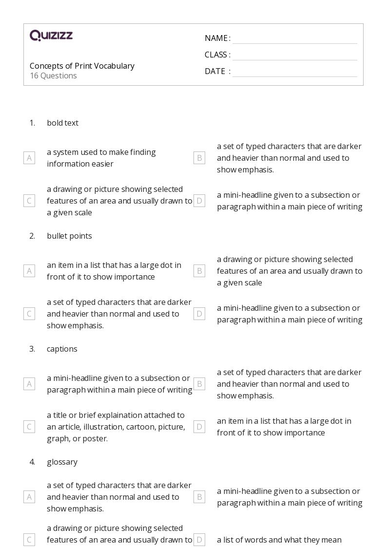 50+ Concepts of Print worksheets on Quizizz Free & Printable