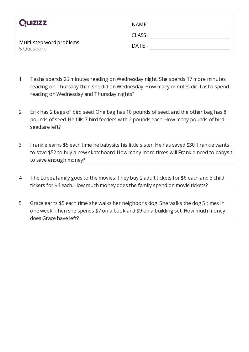 50+ MultiStep Word Problems worksheets on Quizizz Free & Printable