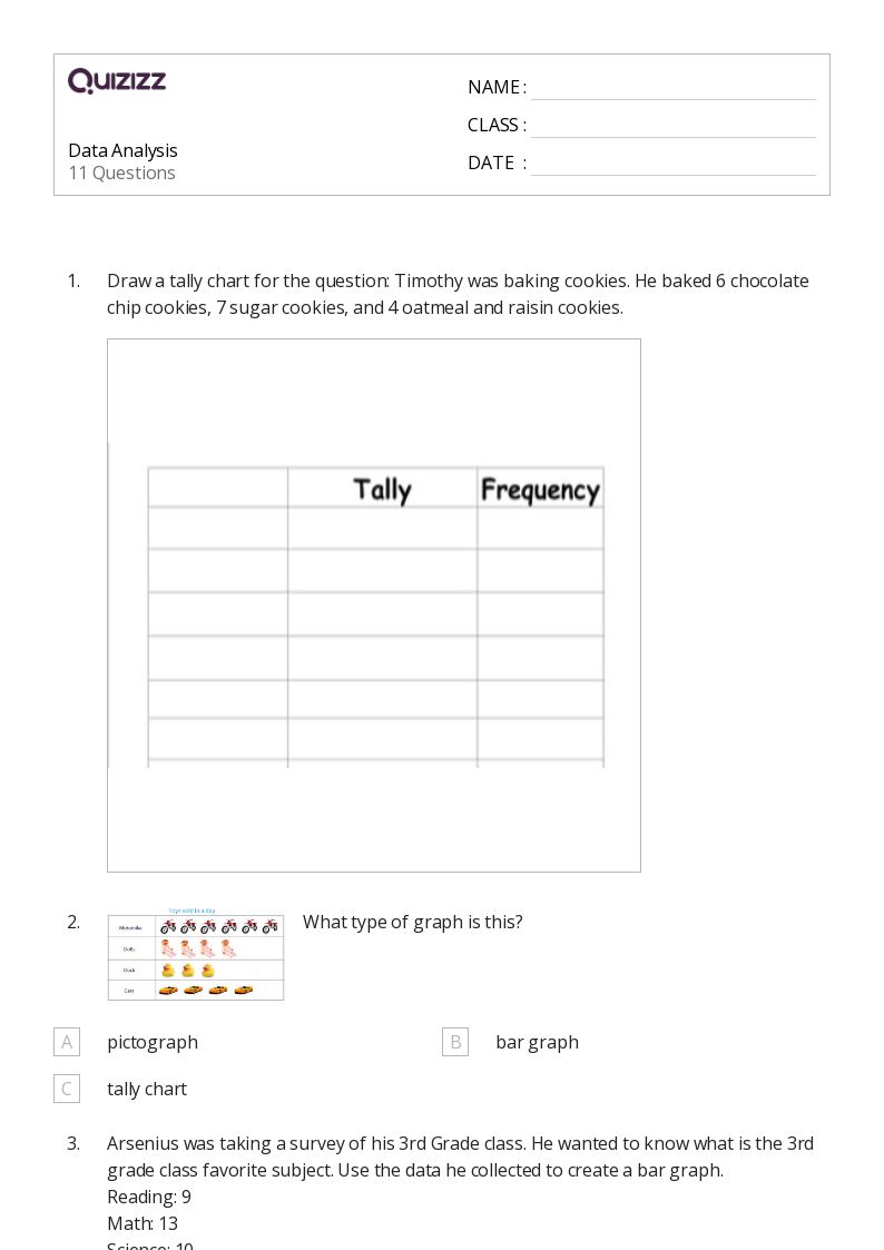 50+ Organizing Data worksheets for 3rd Grade on Quizizz Free & Printable