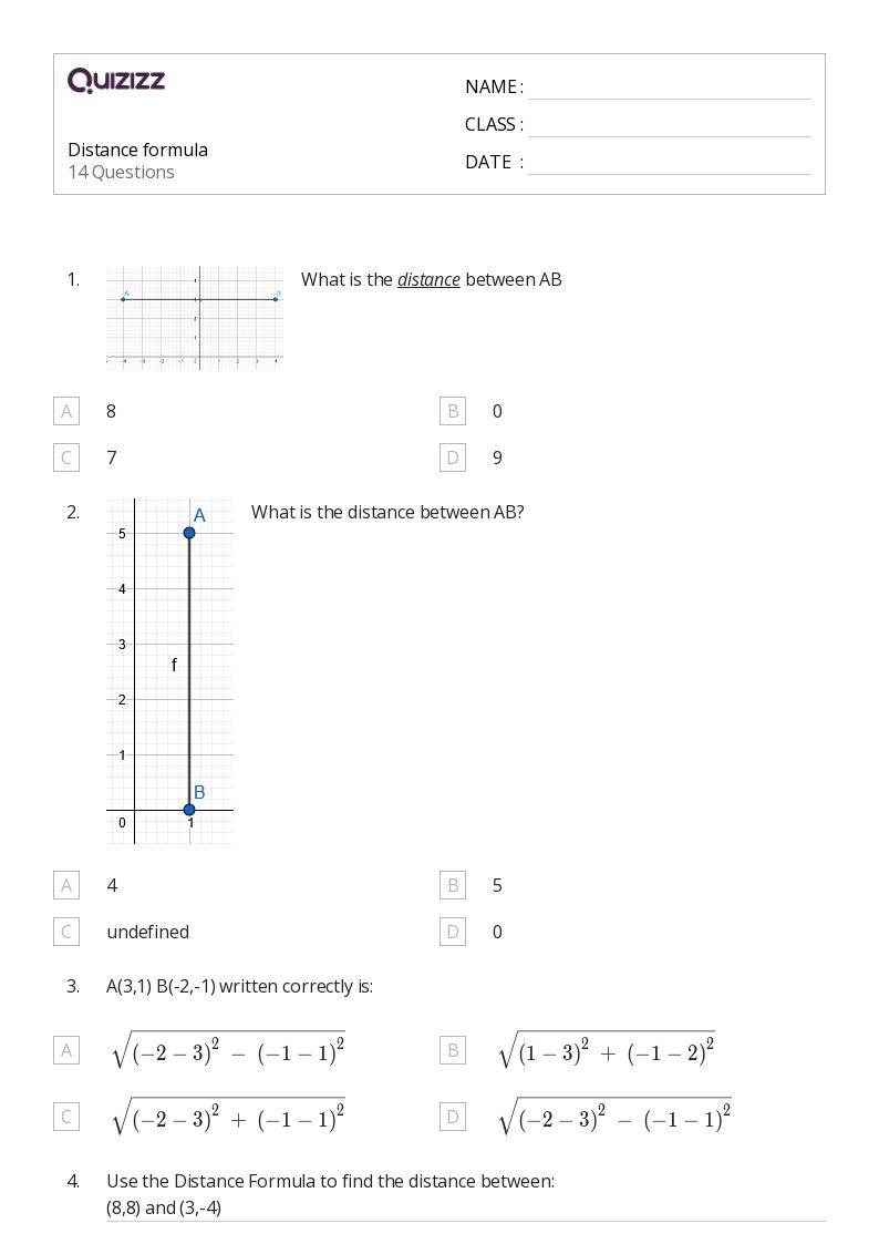 50+ distance formula worksheets for 10th Grade on Quizizz Free