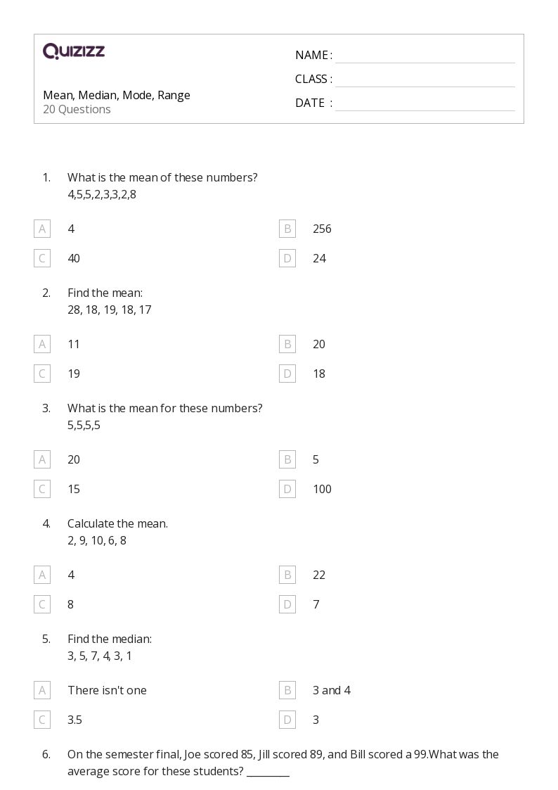 50+ Mean, Median, and Mode worksheets for 8th Grade on Quizizz Free & Printable