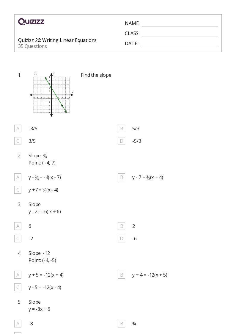 50+ Linear Equations worksheets for 1st Grade on Quizizz Free & Printable