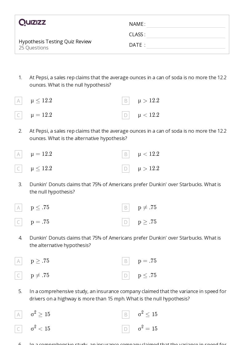 50+ hypothesis testing worksheets on Quizizz Free & Printable