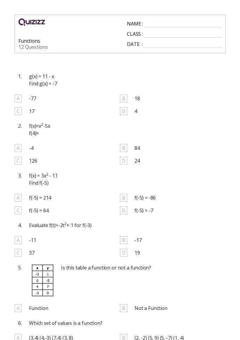 50+ Functions worksheets for Kindergarten on Quizizz Free & Printable