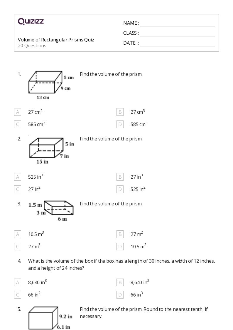 50+ Rectangular Prisms worksheets for 8th Class on Quizizz Free