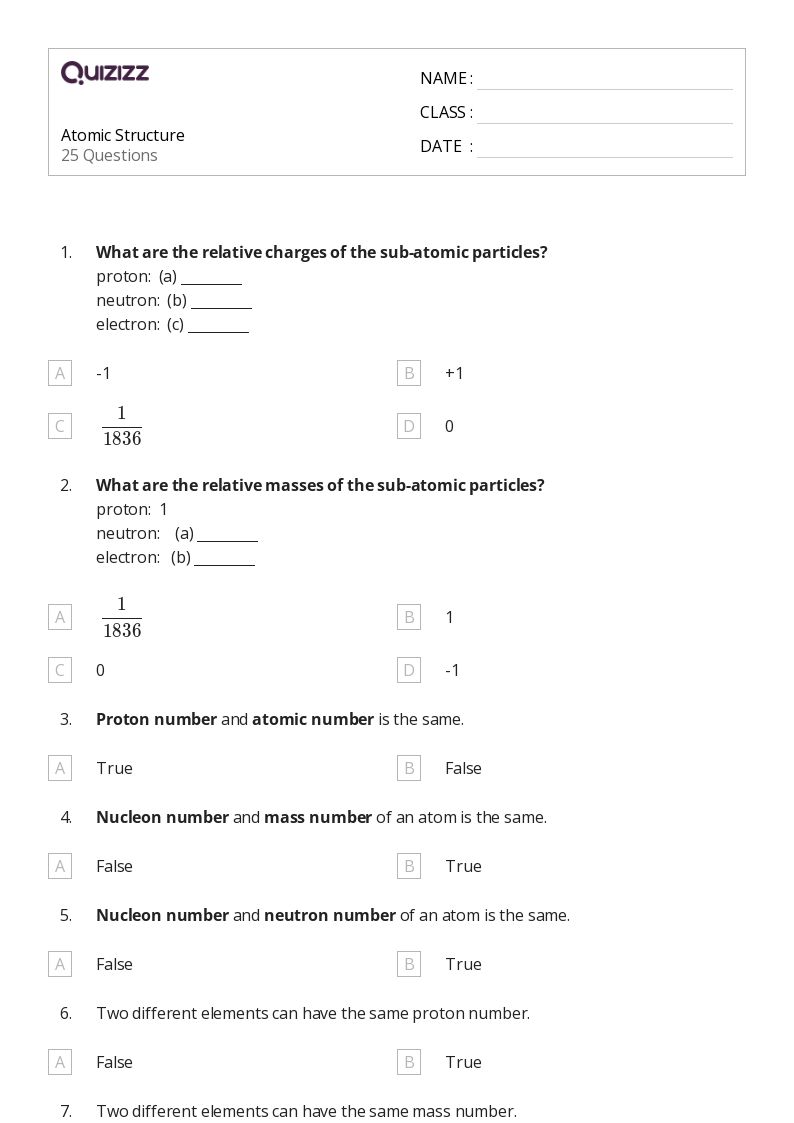 50+ electronic structure of atoms worksheets for 12th Class on Quizizz Free & Printable