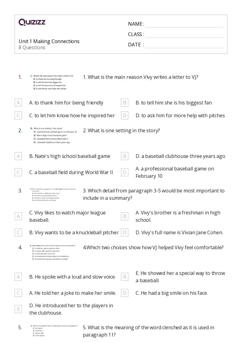50+ Making Connections in Reading worksheets for 5th Class on Quizizz Free & Printable