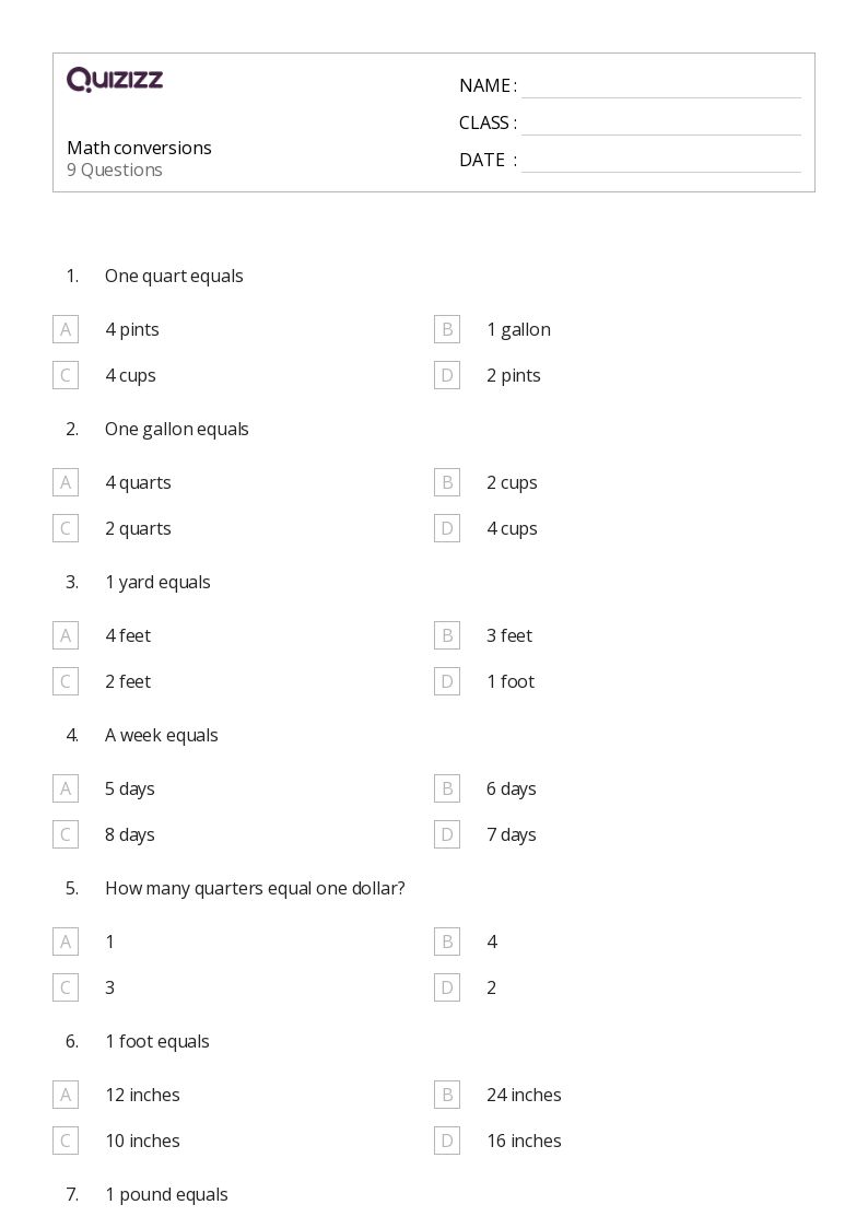 50+ Scale and Conversions worksheets for 1st Class on Quizizz Free & Printable