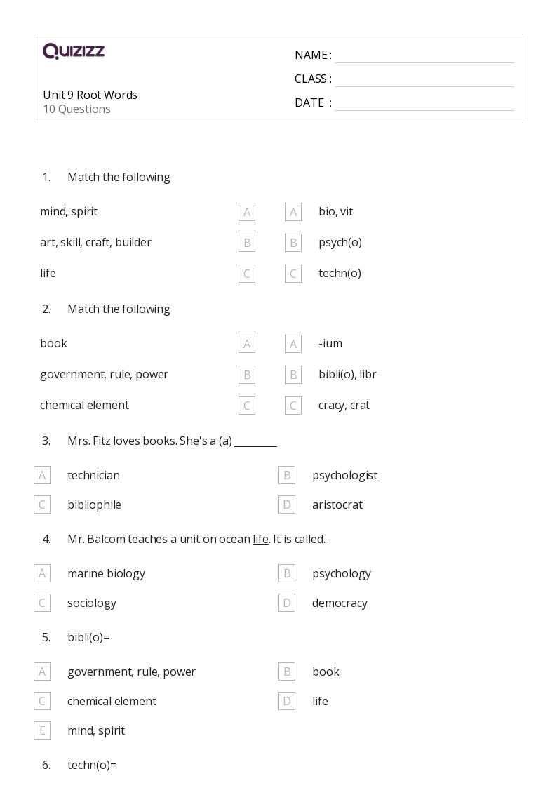 50+ Root Words worksheets for 8th Year on Quizizz Free & Printable