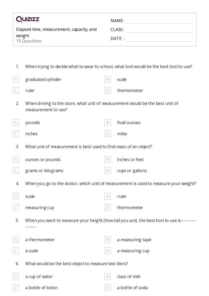 50+ Measurement and Capacity worksheets for 3rd Grade on Quizizz Free & Printable