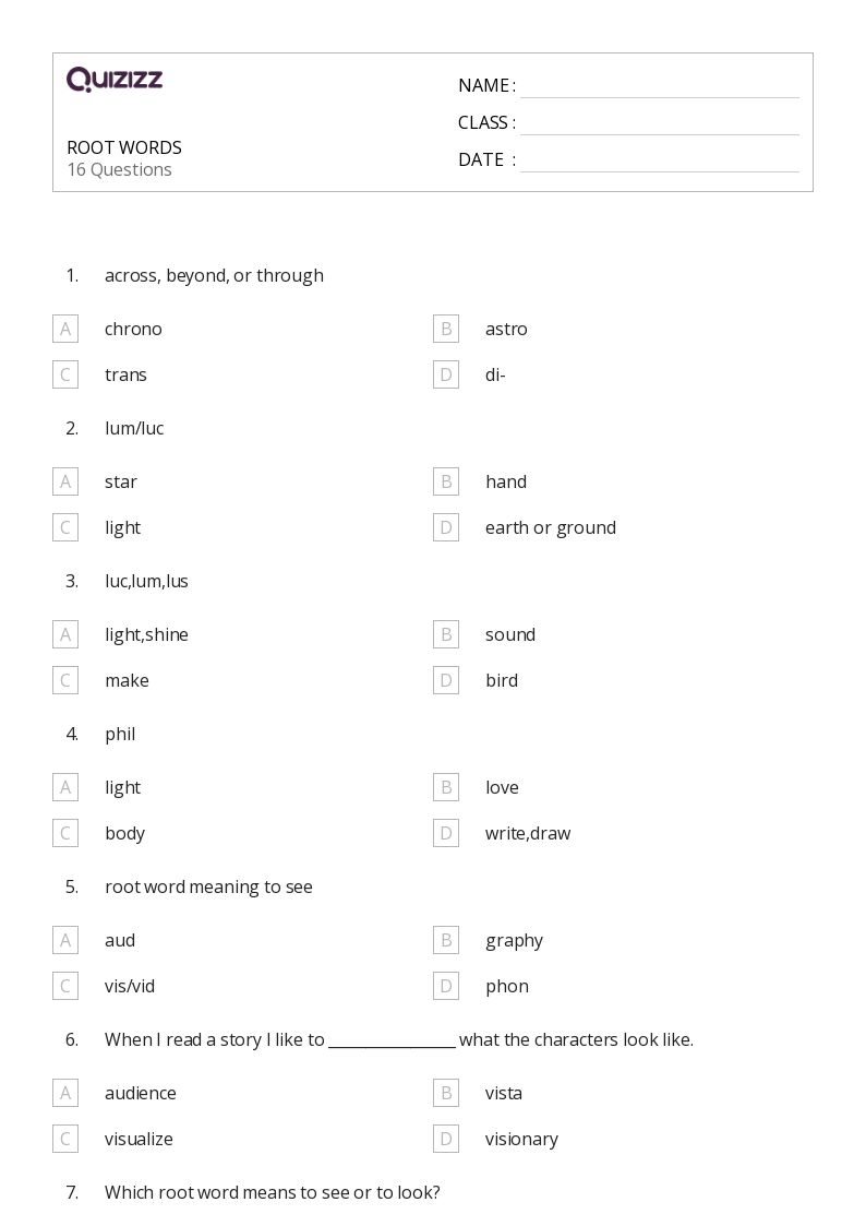 50+ Root Words worksheets for 8th Grade on Quizizz Free & Printable