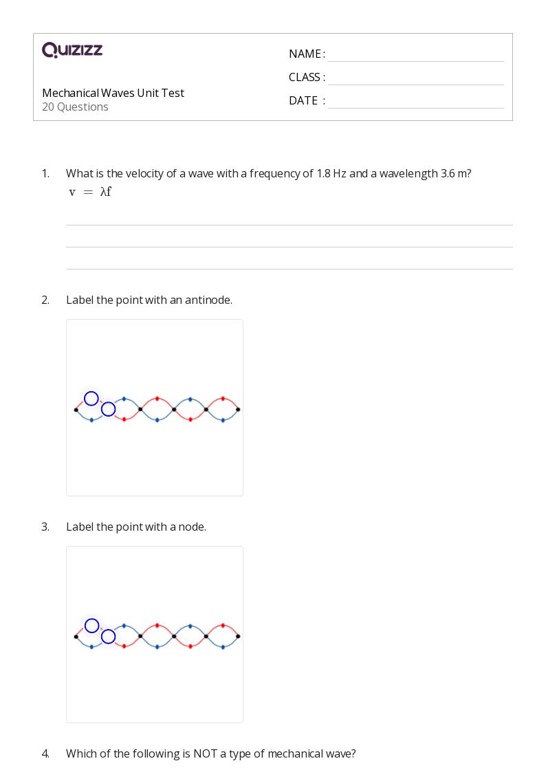 50+ oscillations and mechanical waves worksheets for 11th Grade on