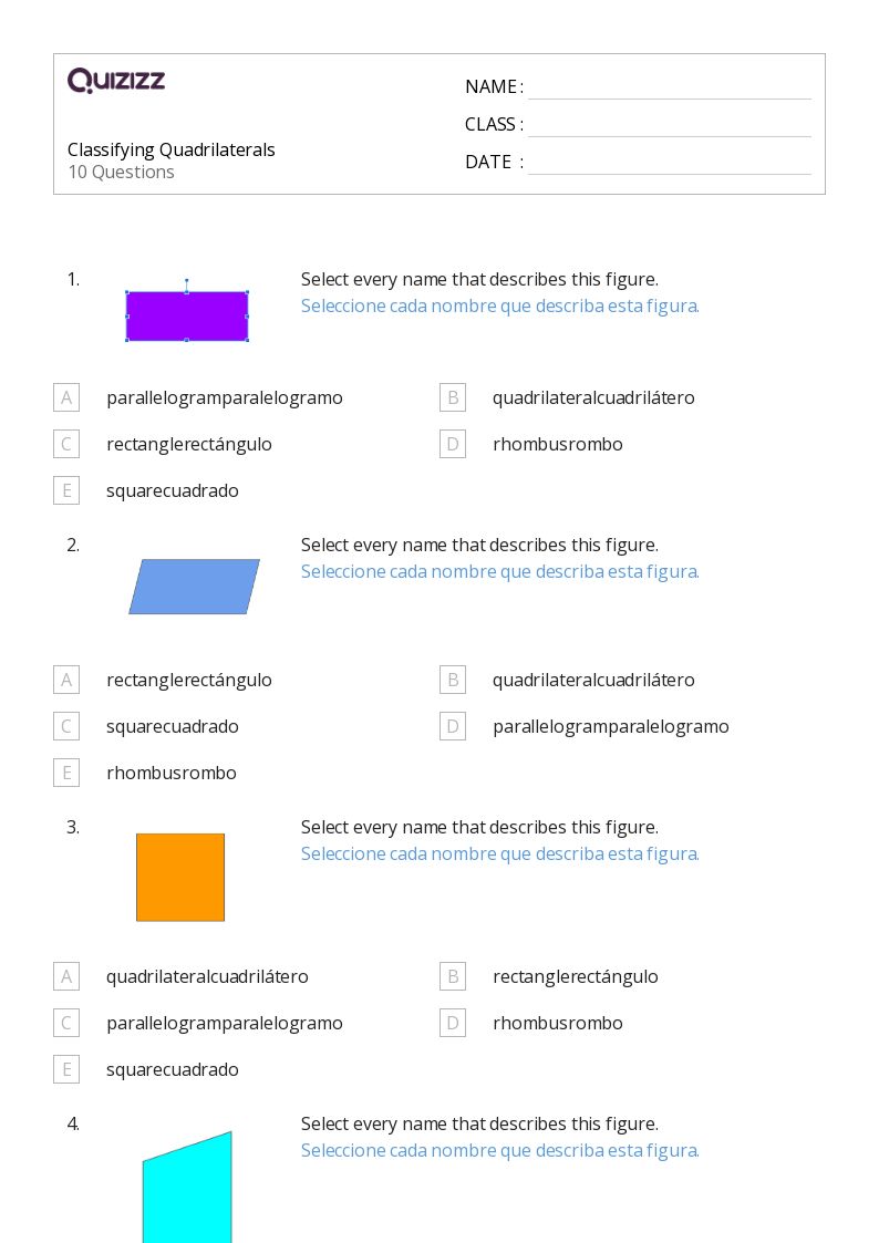 50+ Classifying Quadrilaterals worksheets for 3rd Grade on Quizizz Free & Printable