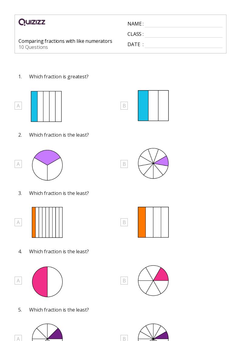 50+ Comparing Fractions worksheets for 2nd Grade on Quizizz Free & Printable