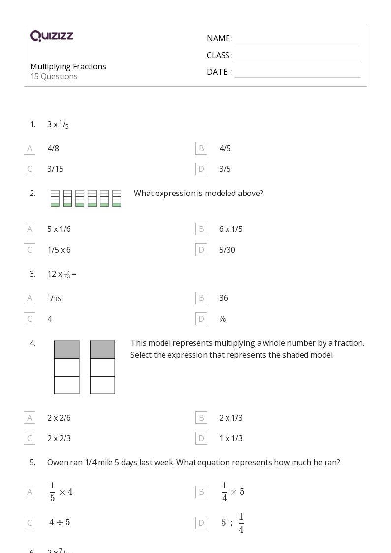 50+ Multiplying Fractions worksheets on Quizizz Free & Printable