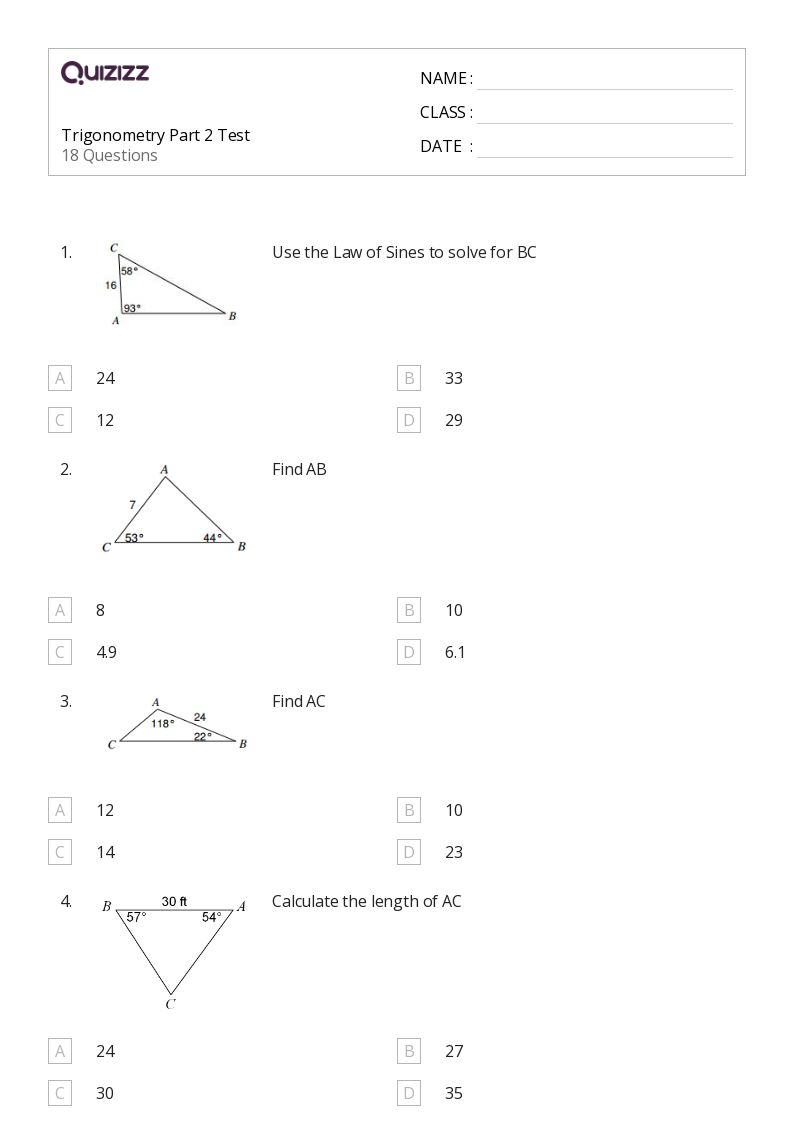 50+ Trigonometry worksheets for 11th Grade on Quizizz Free & Printable