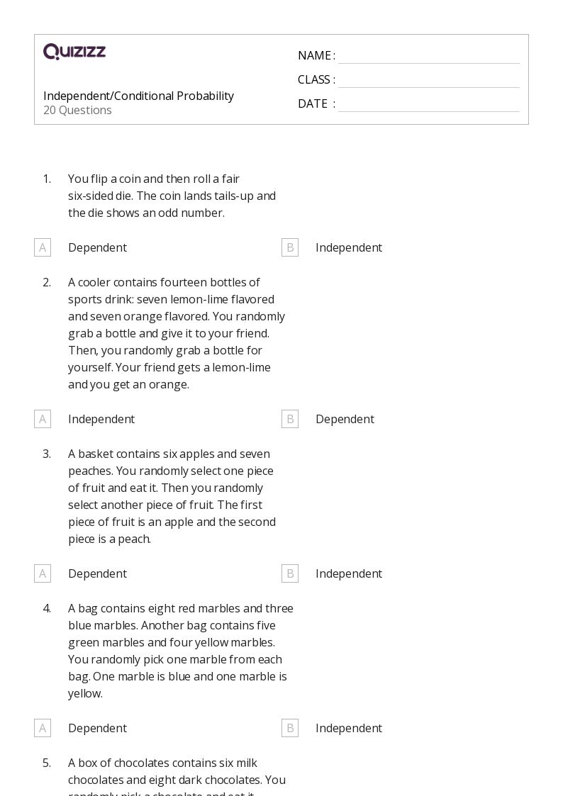 50+ conditional probability worksheets for 10th Grade on Quizizz Free & Printable
