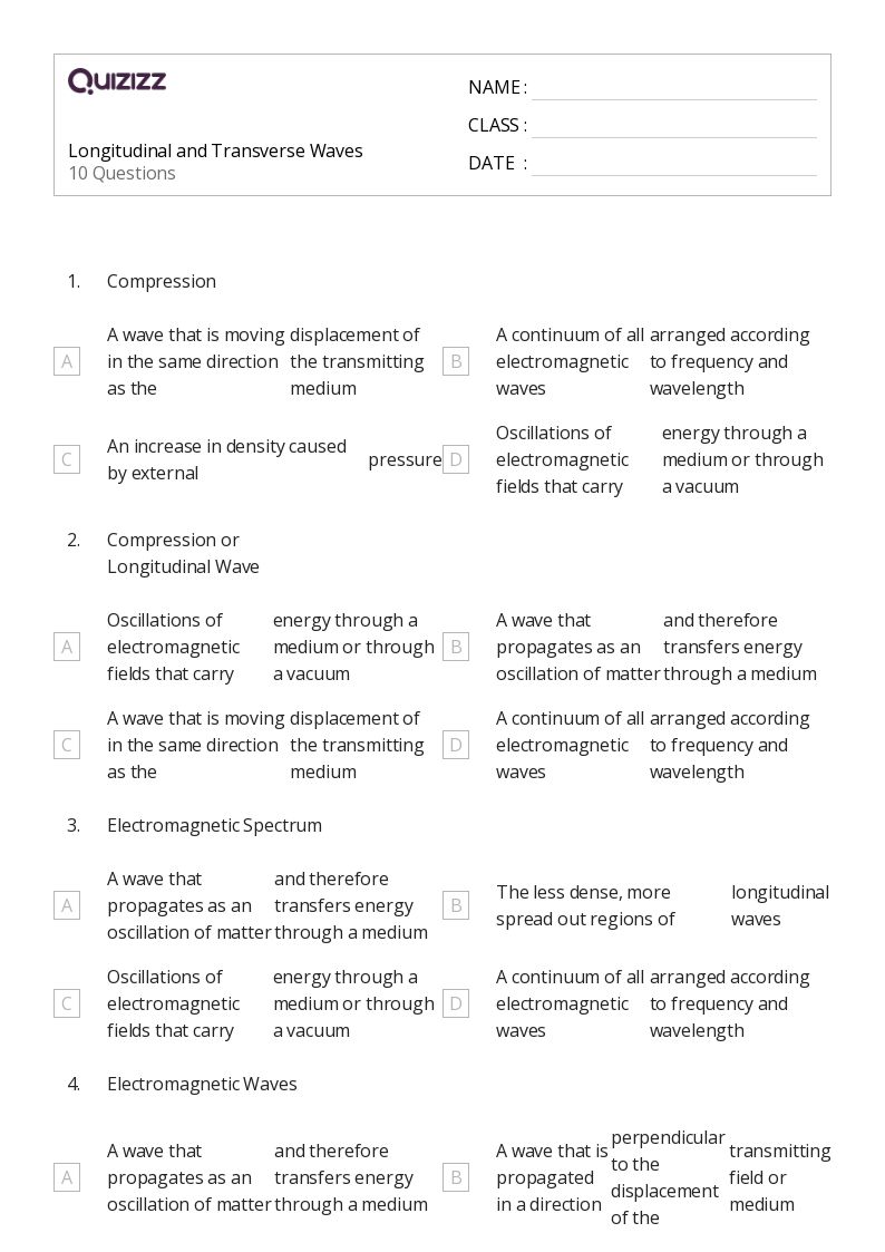 50+ oscillations and mechanical waves worksheets for 11th Year on Quizizz Free & Printable