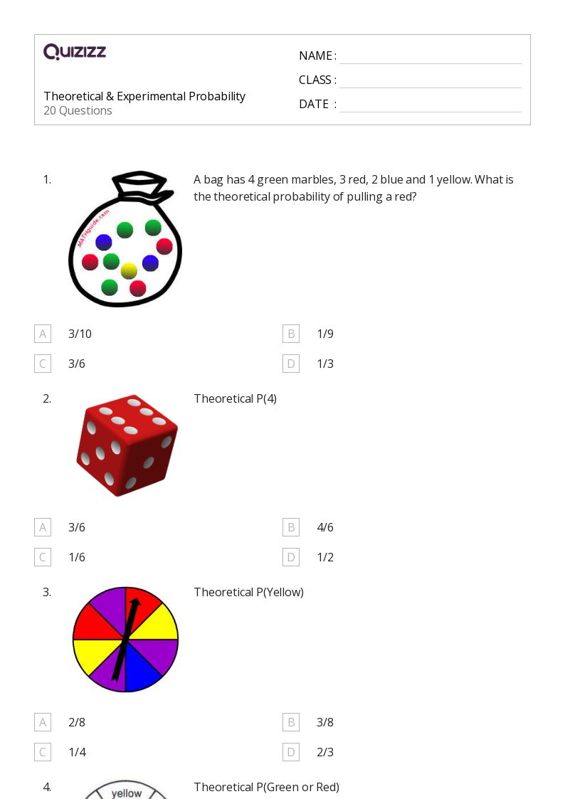 50+ experimental probability worksheets on Quizizz Free & Printable