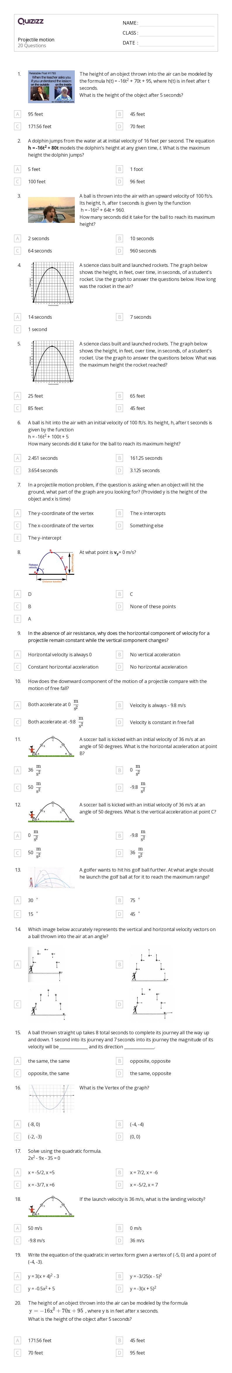 50+ projectile motion worksheets for 12th Grade on Quizizz Free & Printable