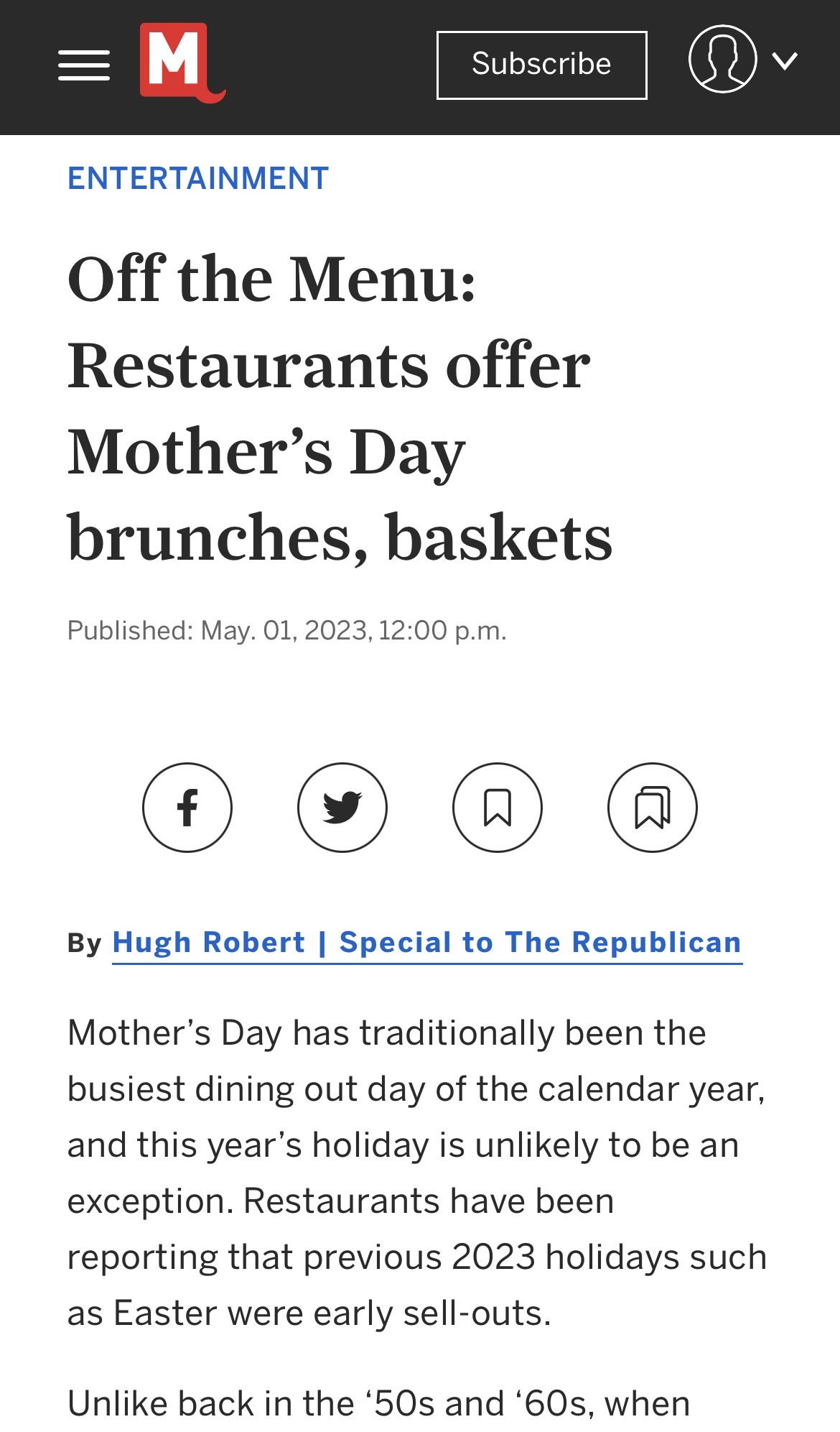 Springfield Republican Mother’s Day brunches, baskets Quonquont Farm