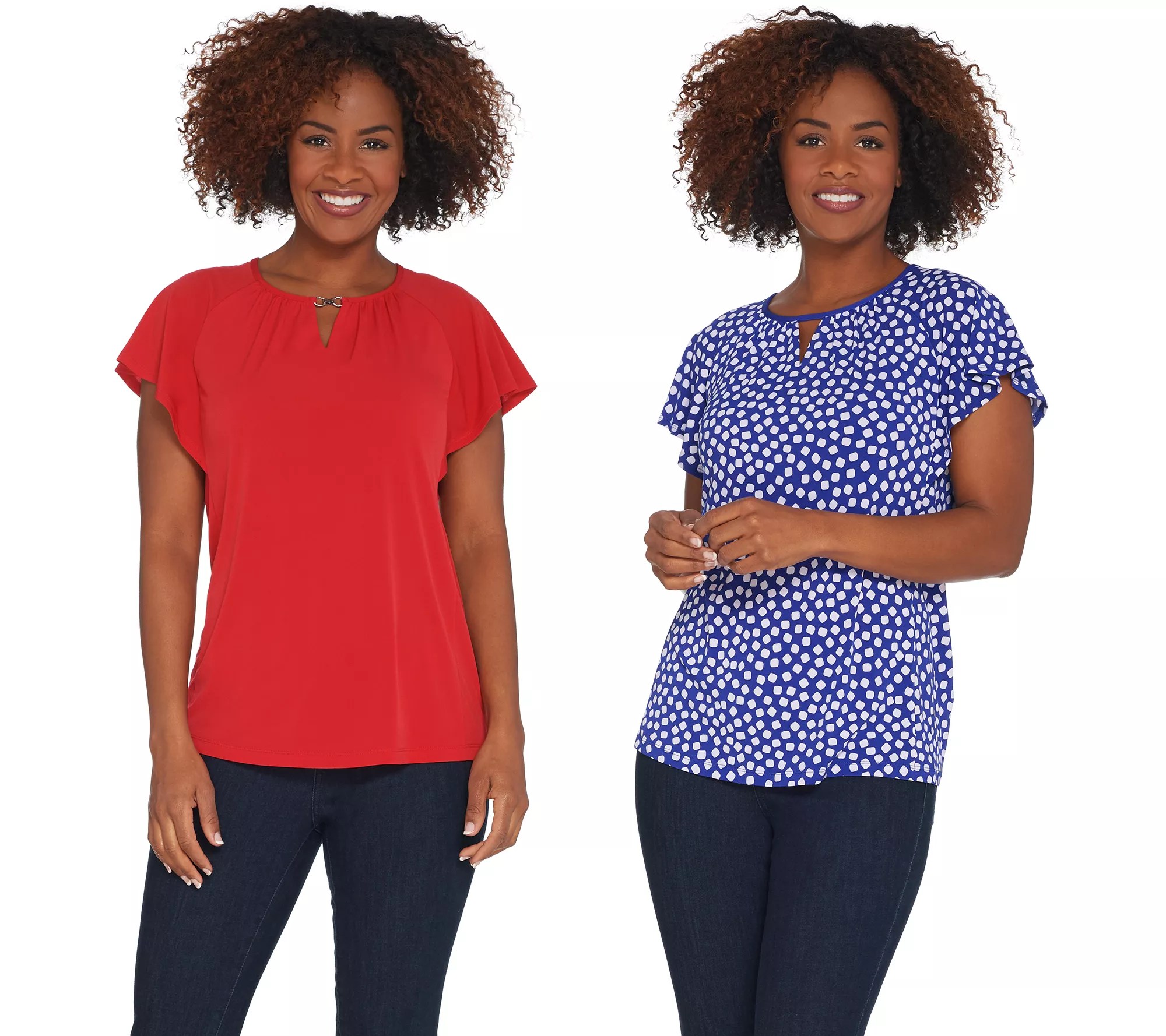 "As Is" Susan Graver Set of 2 Liquid Knit Flutter Sleeve Tops