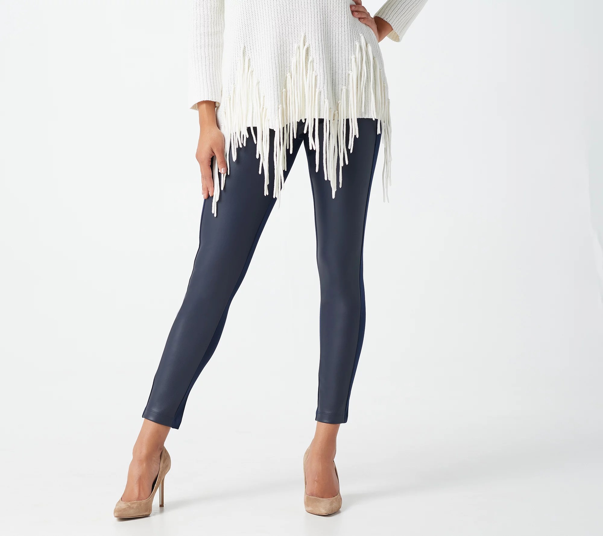 Women with Control Regular Ponte Royale Legging w/ Faux Leather Panel