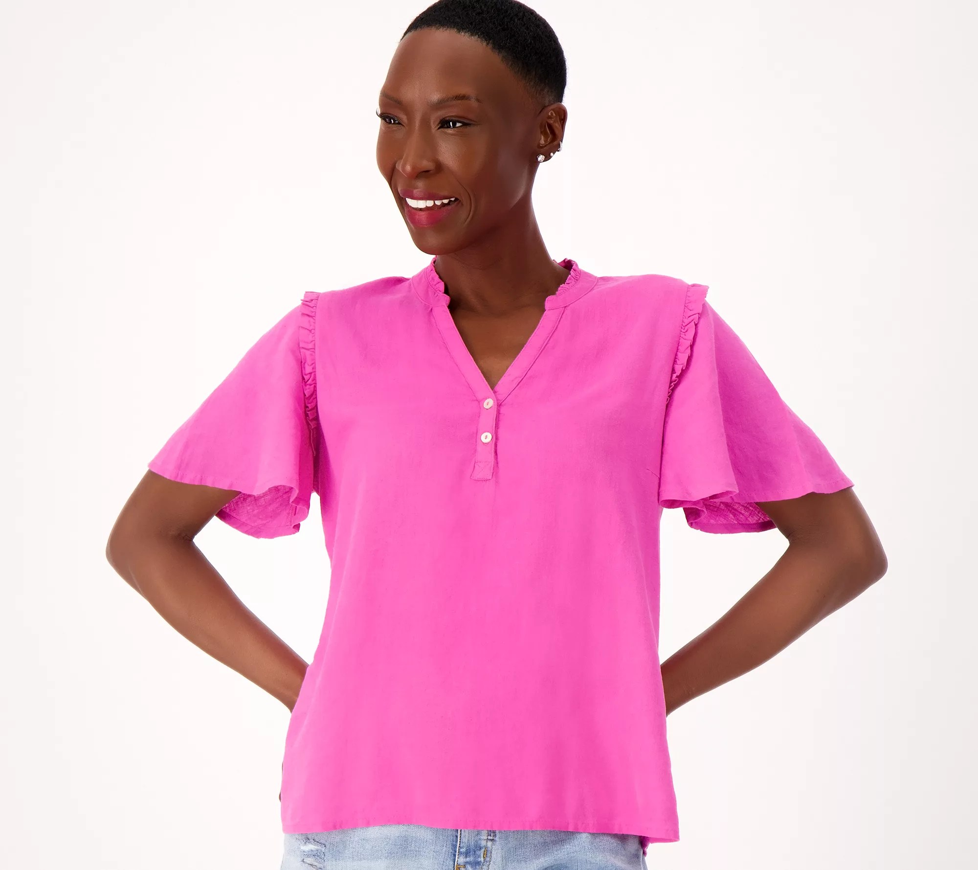 Candace Cameron Bure Flutter Sleeve YNeck Blouse