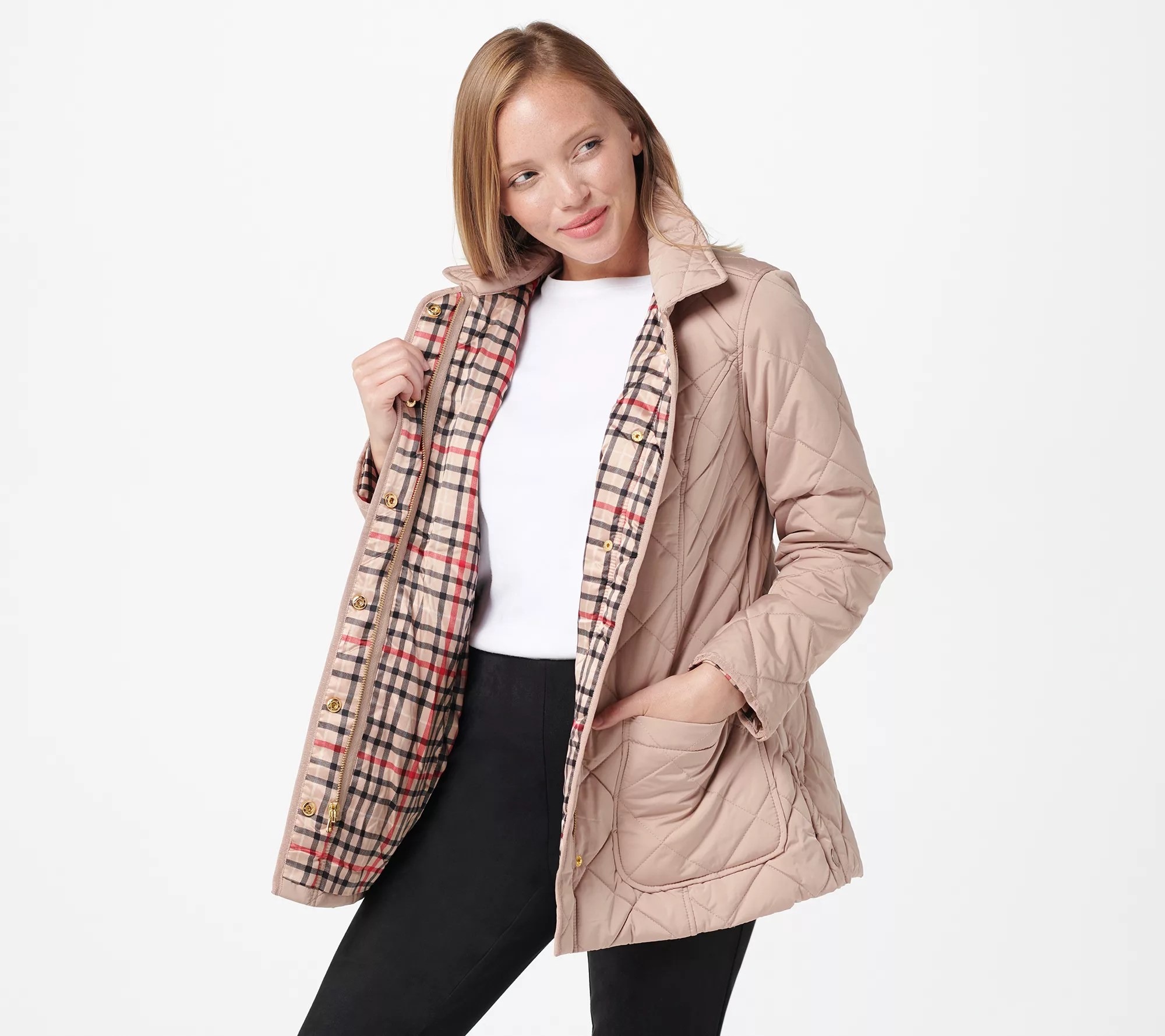 Isaac Mizrahi Live! Quilted Barn Jacket with Printed Lining