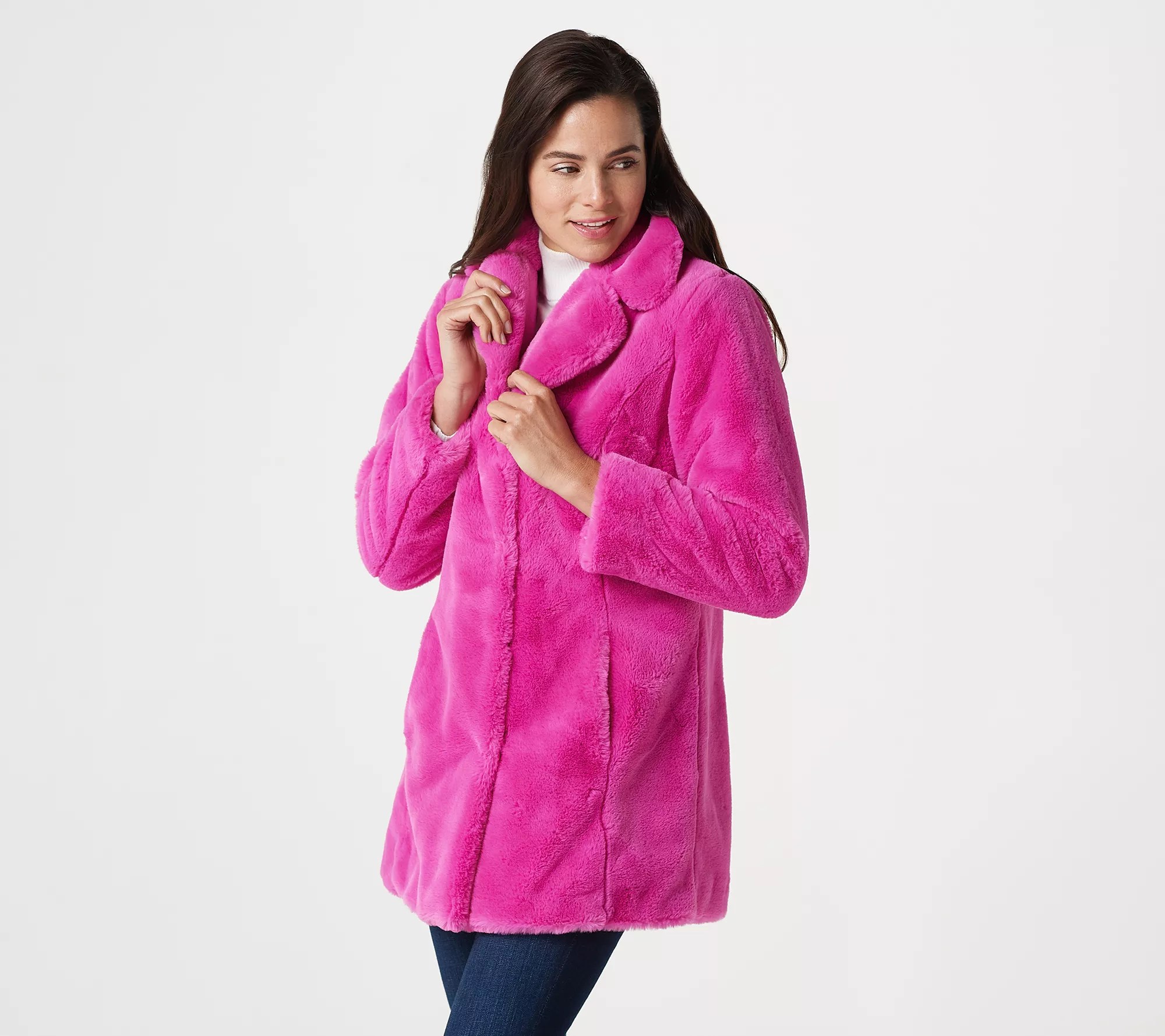 Isaac Mizrahi Live! Faux Fur Coat with Floral Printed Lining